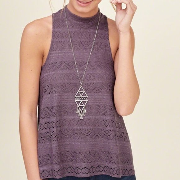 Hollister Halter Lace Overlay Soft Lavender Tank Top Size XS - Picture 1 of 11